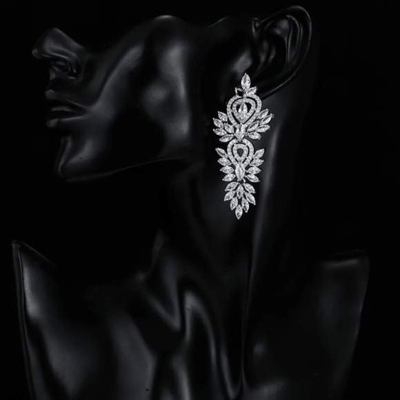 Silver Cubic Zirconia Wedding Earrings, Bridal, Dangle, Anniversary - Picture 3 of 13